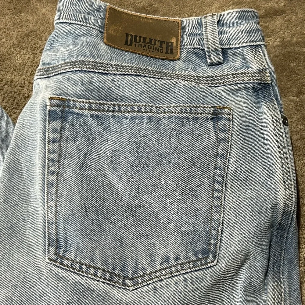 Duluth Trading Co Men's Lined Work Jeans 35x32 Light Wash Blue Heavyweight Denim